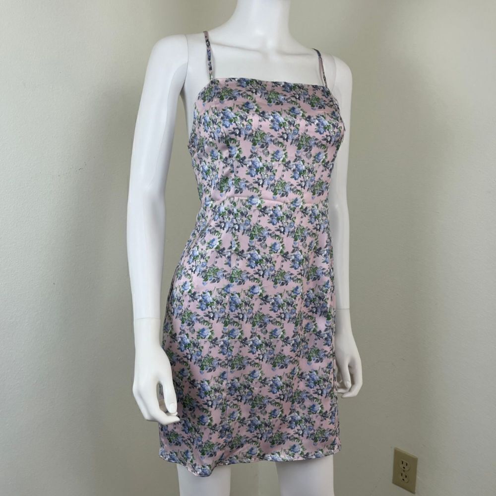 Endless Rose Woman's Size L Pink Floral Satin Mini NEW Dress Sleeveless Party - Picture 13 of 16